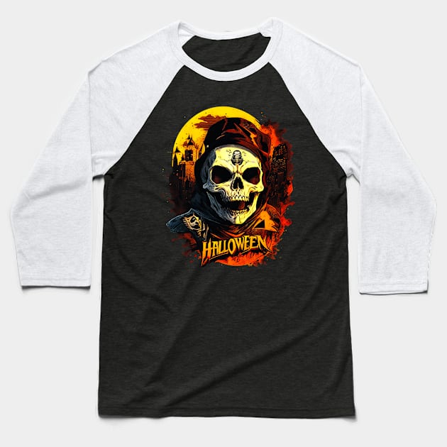 Halloween skull middle ages castle Baseball T-Shirt by design-lab-berlin